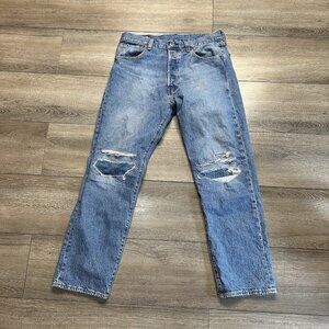 Levi's 501 -93 Straight Button Fly Blue Jeans Distressed Size W33 L30